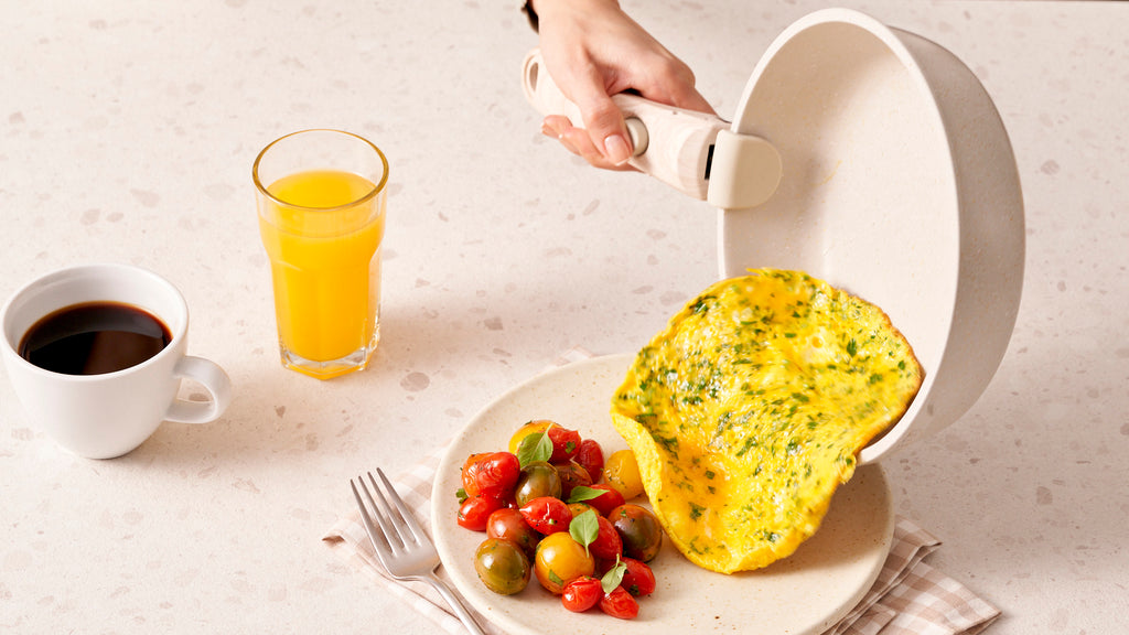 Juego de 5 Piezas - 2 sartenes, 1 olla con recubrimiento antiadherente de granito gris con tapa y 1 mango extraíble - Tecnologia Italiana - 100% libre de PFOA