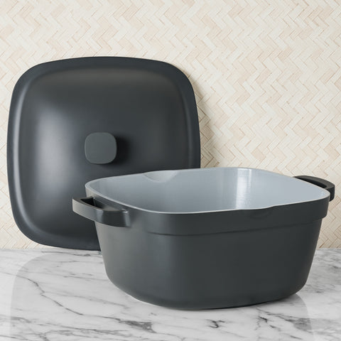 Zanetti - Cacerola 24 cm (4.9 Litros) con Tapa - Aluminio Fundido con Recubrimiento Cerámico - Color Gris