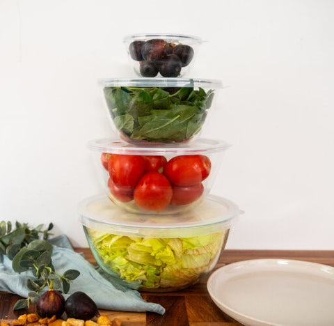 Juego de 4 Tazones de Vidrio de Cristal con Tapa para Cocinar, Batir, Mezclar y Servir Alimentos - Ensaladeras de Vidrio