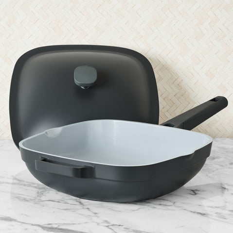 Zanetti - Sartén 26 cm con Tapa - Aluminio Fundido con Recubrimiento Cerámico - Color Gris