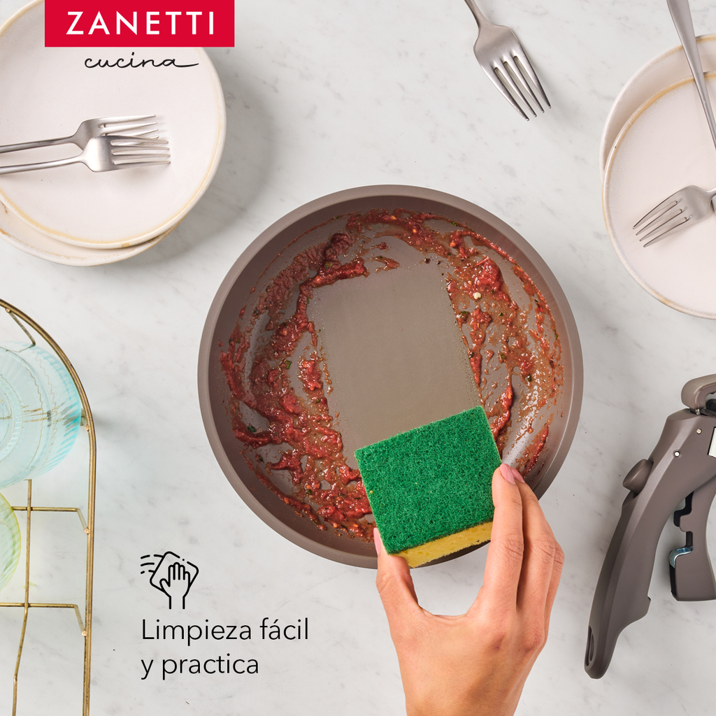 Juego de 5 Piezas - 2 sartenes, 1 olla con recubrimiento antiadherente de granito gris oscuro con tapa y 1 mango extraíble - Tecnología Italiana - 100% libre de PFOA