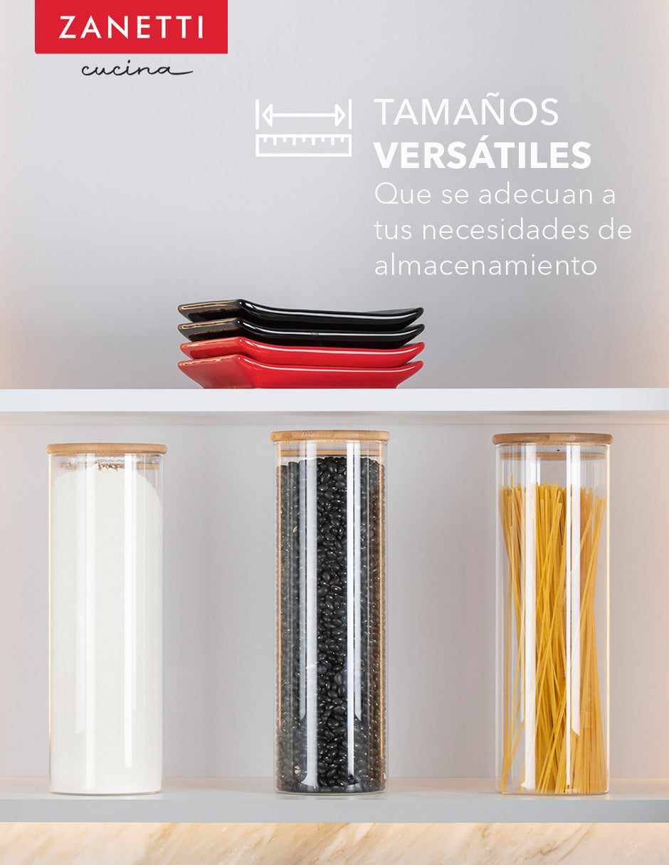 Pebbly Recipientes de Vidrio con Tapas de Bambú - Set de 3, 1 set -  Interismo