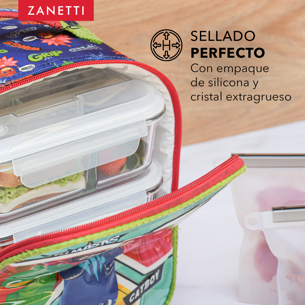 Zanetti - 3 Recipientes Cristal con Divisiones con Válvula de Liberación de Vapor - REGALO EXTRA: 2 bolsas de silicón